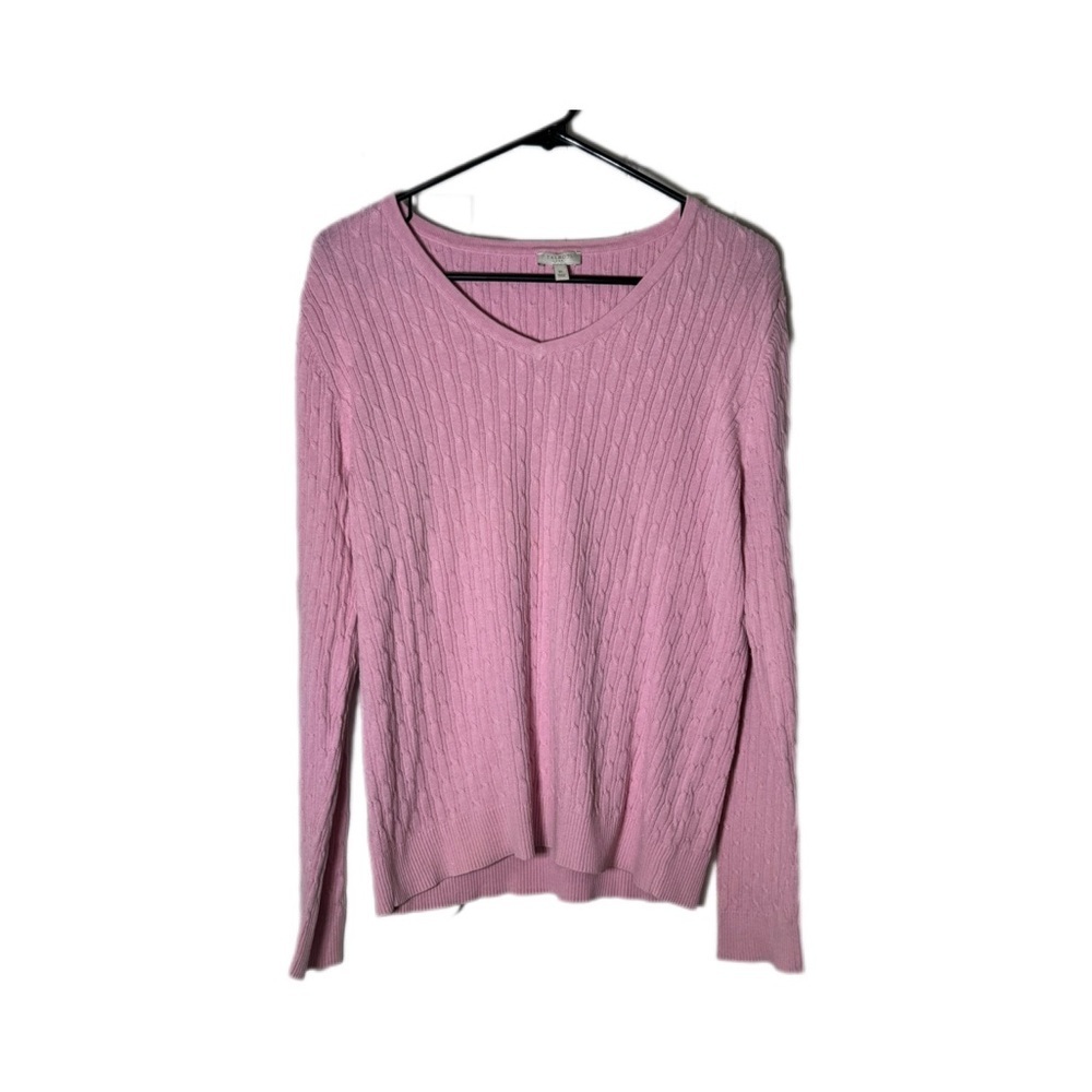 Talbots Soft Pink Cable Knit V-Neck Sweater